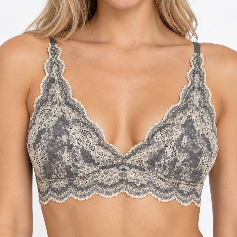 Felina Lace Racerback Bralette Wireless Gray Ivory Bralette